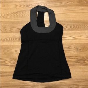 Black Workout Tank with Striped Neckline Detail